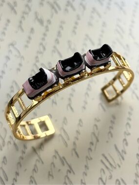 N2 Les Nerides Gold, Pink & Black Enamel Rollercoaster Carnival Cuff Bracelet